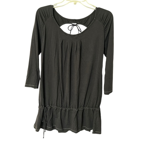 ALO Yoga Bamboo Blend Keyhole Open Back Top Tunic Drop Cinch Waist Size Medium - Picture 2 of 15